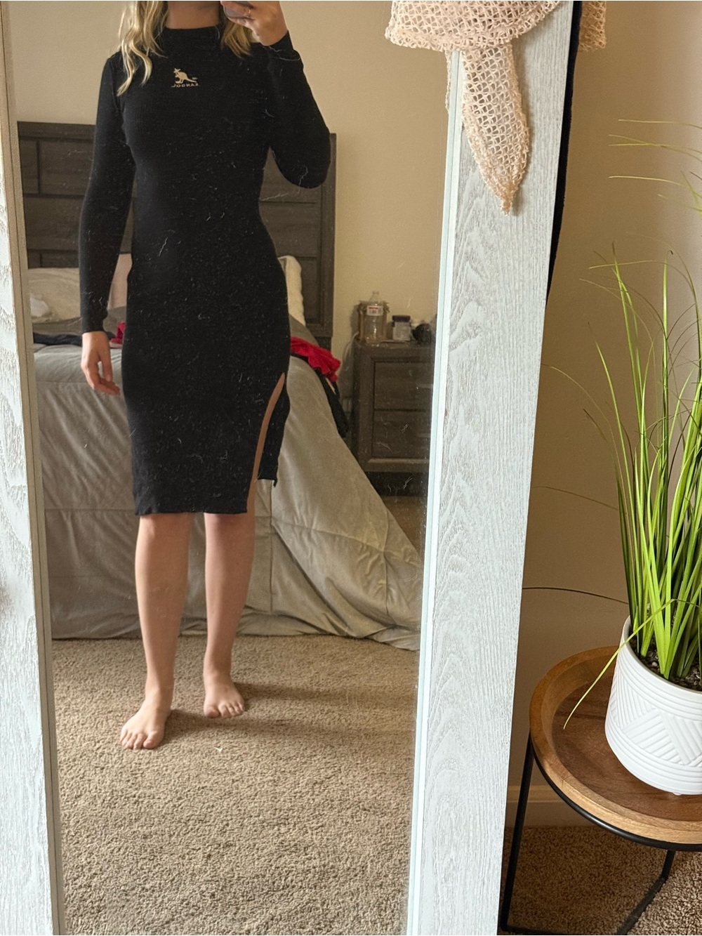 H&M Black Long-Sleeve Midi Dress with Side Slit